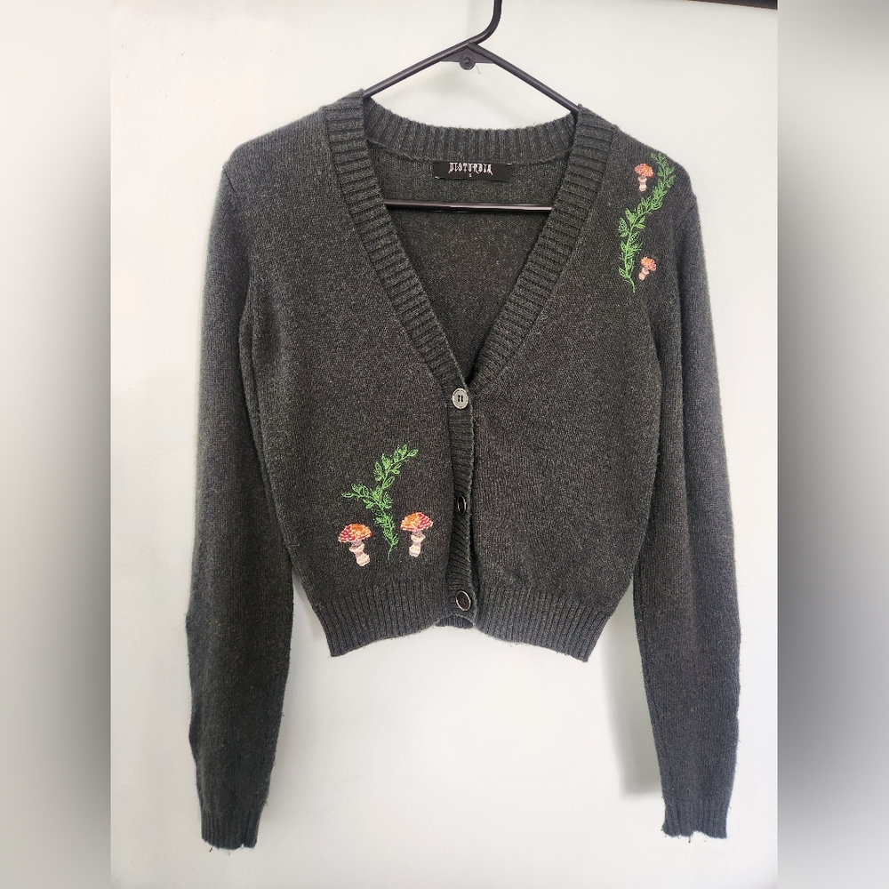 Disturbia Cardigan with Floral and Mushroom Embroidery